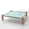 Elevated wooden pet hammock bed with mint green alpaca print canvas for cats - Green Llama