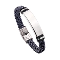 Detail of dark grey braided leather strap with polished stainless steel buckle on men bracelet - Gray