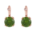 Elegant rose gold drop earrings with green round zircon gemstones in a classic hook style - Green