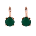 Boucles d'oreilles élégantes en or rose avec pierres vertes rondes et zircons - Vert émeraude