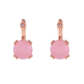 Boucles d'oreilles pendantes en or rose avec gemme rose ronde et éclats de zircon brillant - Rose