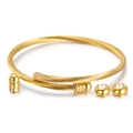 Bracciale rigido in acciaio inox dorato da 3mm a fune intrecciata con due perline - Colore Oro Con Perline