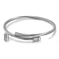 Dettaglio del bracciale rigido in acciaio inossidabile argento con cavo intrecciato - Color Acciaio