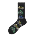 Chaussettes noires mi-mollet avec motifs vélos colorés et bicyclettes vintage - Noir avec Motifs Multi-vélos