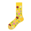 Chaussettes mi-mollet jaune vif avec motifs floraux tricotés et bords à côtes - Motif floral jaune