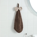 Brown coral fleece hanging hand towel with beige bow tie decoration for kitchen and bathroom - Brown
