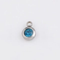 Minimalist silver steel birthstone pendant with round blue gem for jewelry DIY - Teal