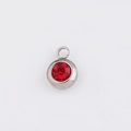 6.5mm stainless steel pendant with round faceted red crystal birthstone charm - Red
