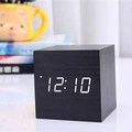 Reloj despertador LED minimalista de madera negra con pantalla digital blanca sobre blanco - Madera Negra Luz Blanca
