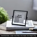 Minimalist black geometric metal picture frame with double-sided glass and bracket stand - 4-inch Bracket Black