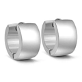 Polished silver stainless steel wide huggie hoop earrings with a mirror finish - Silver