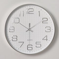 Modern 12-inch silent wall clock with silver 3D numerals and white textured square dial - Electroplated Silver