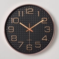 14-inch silent wall clock with black diamond pattern dial and rose gold 3D numerals - Black Dial Rose Gold Digits