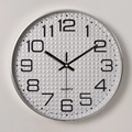 14-inch silent quartz wall clock with silver frame and square grid textured dial - Electroplated Silver Grey