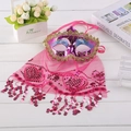 Masque de mascarade violet avec voile rose et dentelle dorée pour danse du ventre - Rose rouge