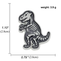 Cartoon dinosaur skeleton enamel pin in black and white finish, 2.8cm height - T-Rex Skeleton (B&W)