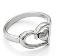 Polished silver heart-shaped ring featuring a unique double nested heart design - US 10 / Silver