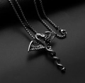 Hip hop titanium steel necklace with a black winged serpent caduceus pendant - Dragon Staff