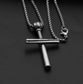 Silver vintage cross necklace with three baseball bats design in high-grade titanium steel - Baseball Cross + Steel Chain
