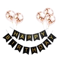 Black and gold Happy Birthday banner set with rose gold sequin confetti balloons - Rose Gold Confetti Balloons With Black Banner