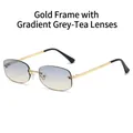 Y2K rahmenlose Sonnenbrille mit Goldrahmen und Verlaufsgläsern in Grau-Tee-Optik - Goldrahmen Graubraune Gläser