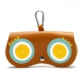 Étui à lunettes en cuir marron avec design de gros yeux et bouton pression - Oeil de Hibou Marron