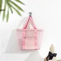 Pink mesh beach tote bag with front zipper pocket and reinforced handles for travel - Pink