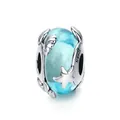 S925 sterling silver ocean charm with light blue glass bead and starfish detail - Sky Blue Starry Shell / Sky Blue