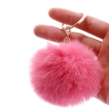 Handheld pink faux rabbit fur pom pom keychain with gold metal clasp and ring - 7cm Pom-pom / Lotus Pink