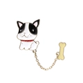 French Bulldog brooch with gold chain and bone pendant in black and white enamel - Black & White Frenchie with Chain Bone