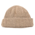 Close-up of light khaki rib-knit beanie showing detailed texture and warm wool blend - M(56-58cm) / Khaki