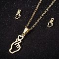 Goldschmuck-Set mit Herzhandsgeste Halskette und Ohrringen auf schwarzem Hintergrund - Herz Geste Stil (031) / Gold