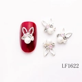 3D silver bunny nail charm with white pearl and pink rhinestones for manicure - Silver Rabbit Ear Pink Zircon Pearl Style (LF1622)