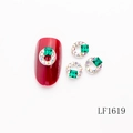 Silver alloy nail art charm with green square gemstone and sparkling white rhinestones - Silver Round Frame Dark Green Zircon Style (LF1619)