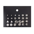 12 pairs of silver-tone stud earrings set with pearls, crystals and geometric shapes - Silver