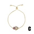 Gold Hamsa hand bracelet with colorful cubic zirconia stones and adjustable slider chain - Hamsa Hand (brb57-C)