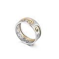 Silver and gold dual-tone hollow wave pattern ring with intricate cloud engravings - US 10 / Gold (KR54114-K)