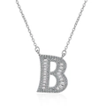 Silver letter B necklace pendant with baguette and round cubic zirconia stones - Letter B Necklace Set