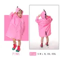 Pink cartoon dinosaur raincoat for kids with transparent brim and 3D back spines - Pink