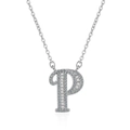 Silver letter P necklace with shimmering cubic zirconia pavé setting on white background - Letter P Necklace Set