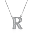 Letter R silver necklace with baguette diamonds and delicate chain on white background - Letter R Necklace Set