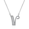 Silver letter V pendant necklace featuring pave set cubic zirconia and baguette cut stones - Letter V Necklace Set