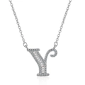 Silver letter Y necklace with baguette and round cubic zirconia pavé on a fine chain - Letter Y Necklace Set