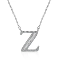 Silver letter Z necklace with baguette and round cut diamonds on a dainty chain - Letter Z Necklace Set