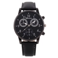 Fashionable Geneva men's quartz watch with black leather strap and three sub-dials - Black Dial Silver Hands Black Strap