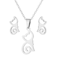 Parure di gioielli gatto in argento lucido con orecchini e collana coordinata - Argento
