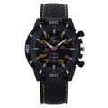 Men's sport quartz watch with black silicone strap, yellow stitching, and 3-dial chronograph - Yellow