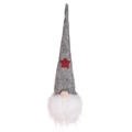 Gnomo di Natale con cappello di feltro grigio e stella rossa ricamata su sfondo bianco - Grigio con cappuccio / Senza Luce/Stella Rossa Grigia