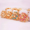 Porte-clés cœur évidé créatif en métal doré avec strass colorés ensemble de quatre - Couleur Aléatoire