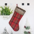 Plaid Christmas stocking with brown faux fur trim and hanging loop for tree decoration - Christmas Plush Stocking - Red Plaid